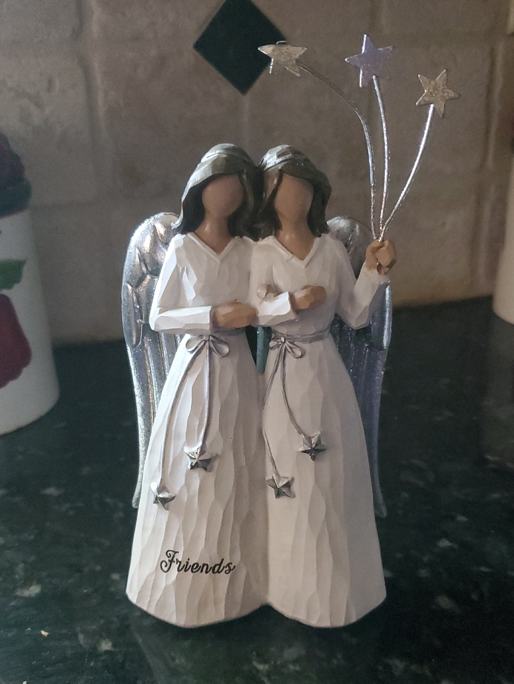 Angel Friends Figurine - Twin Angels in White Dresses with silver stars